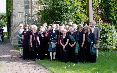 Banchory Singers outside Cassdorf Church after singing at the Sunday morning service