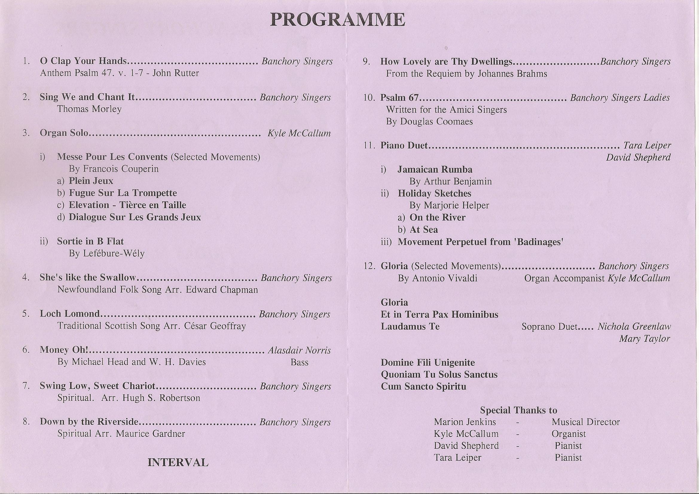 10th Anniversary Concert Programme 1994