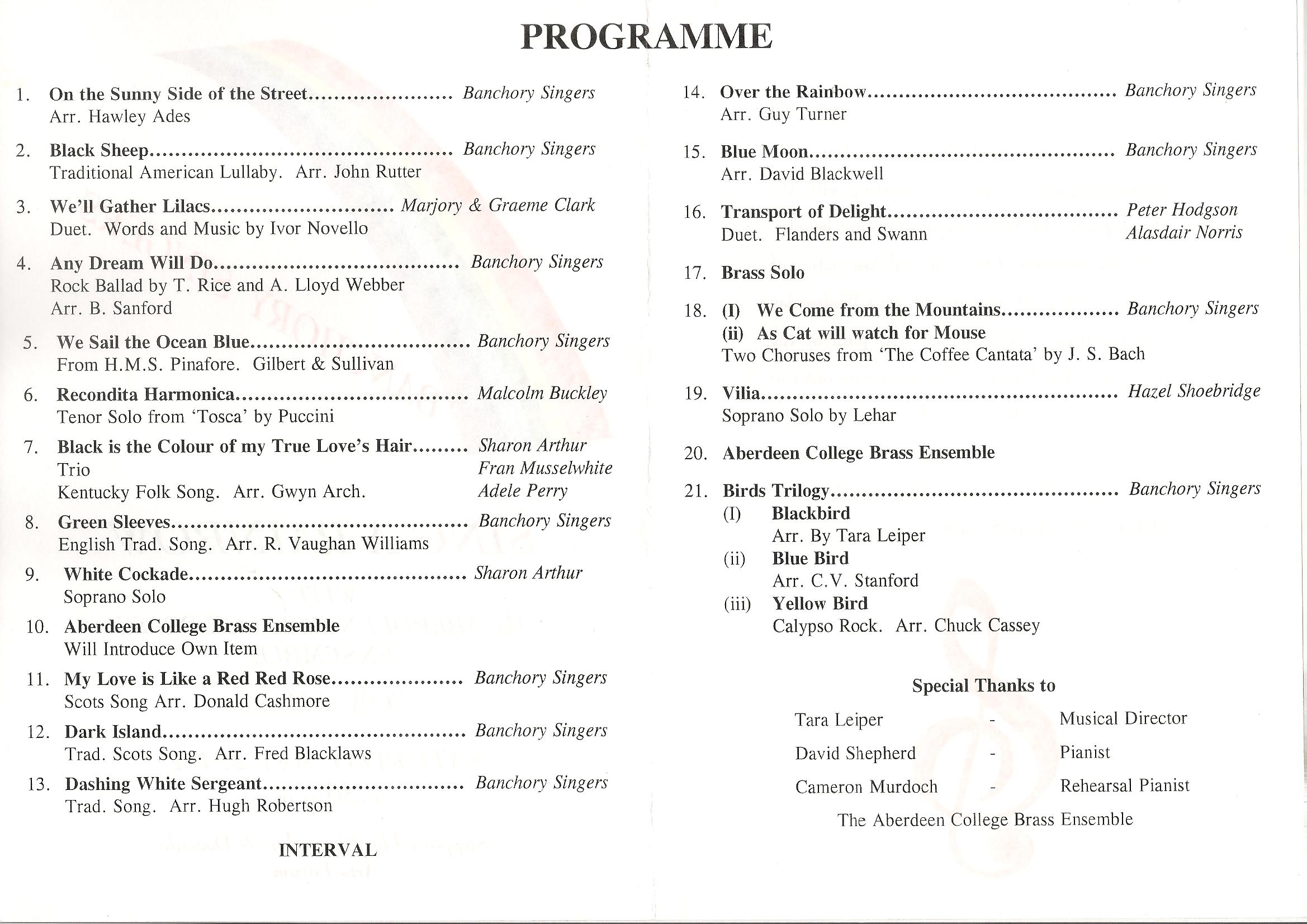 Sing A Rainbow Concert Programme 1996