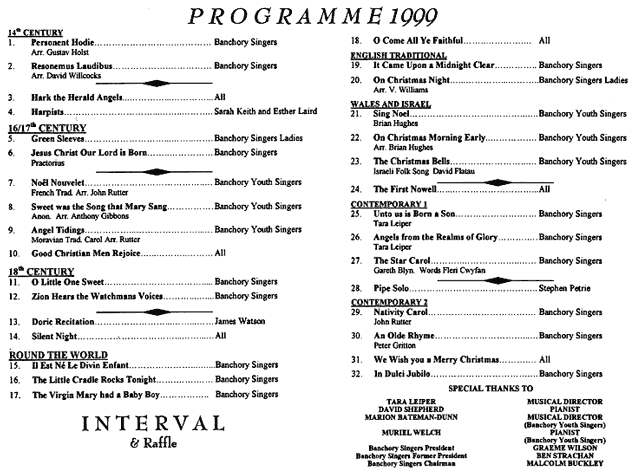 A Musical Trip Through Time Christmas Concert Programme 1999