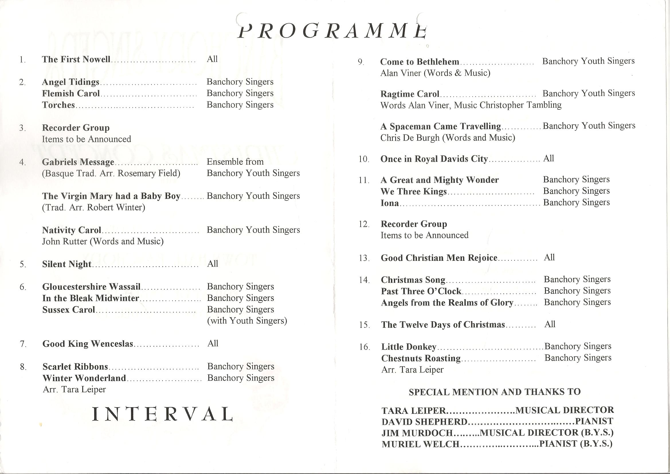 Christmas Concert Programme 1997