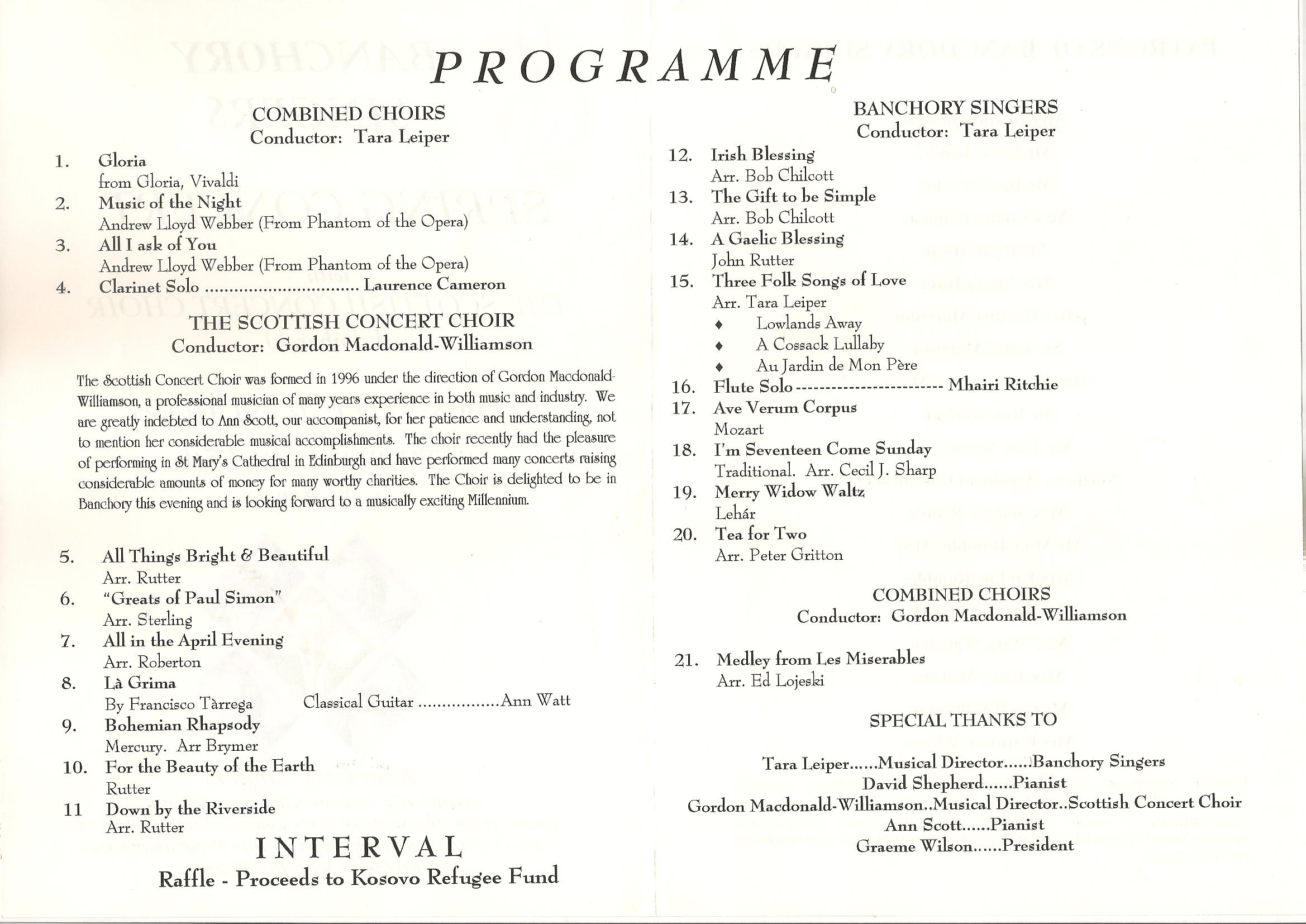 Spring Concert Programme 1999